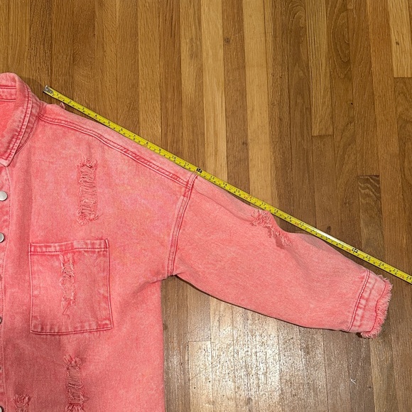*last chance* Amazon | Frayed Oversized Pink Denim Jacket - Picture 11 of 16